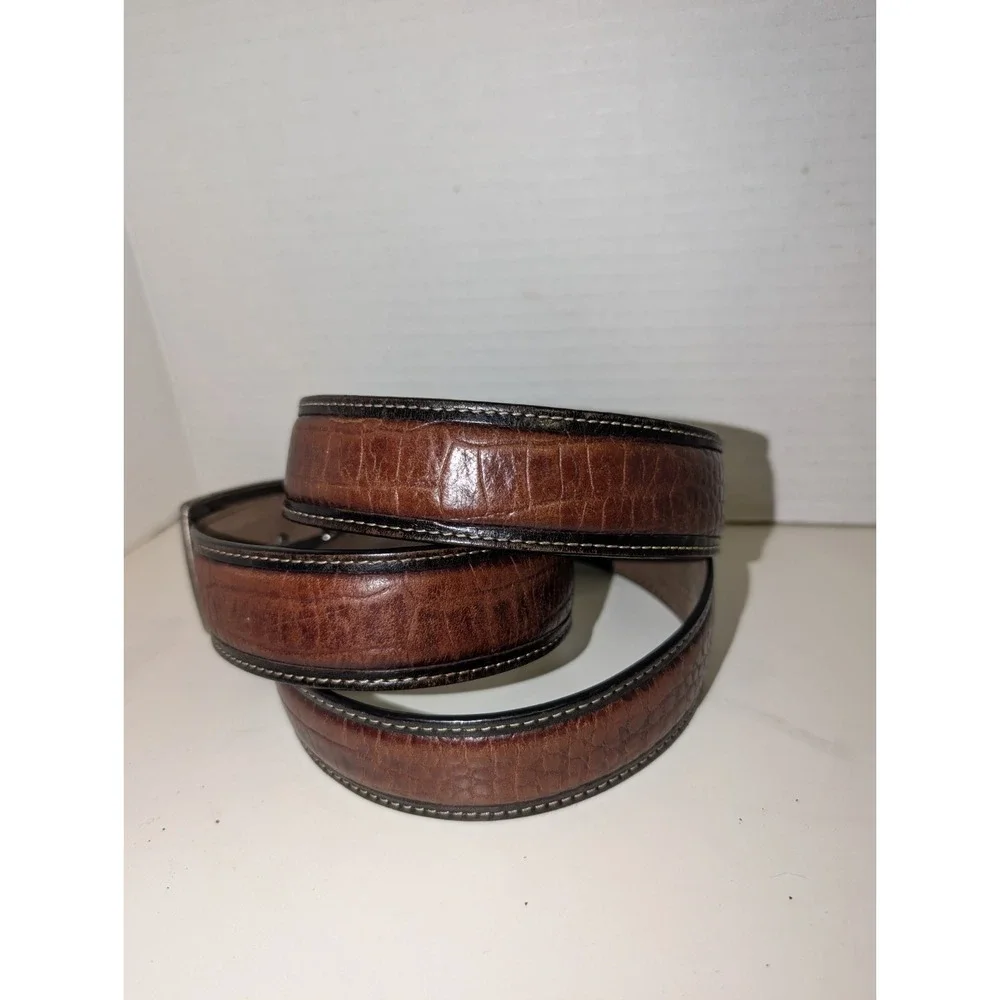 Tommy Bahama Men's Two Toned  Grain Leather Black/ Cognac Alligator Belt Size 42